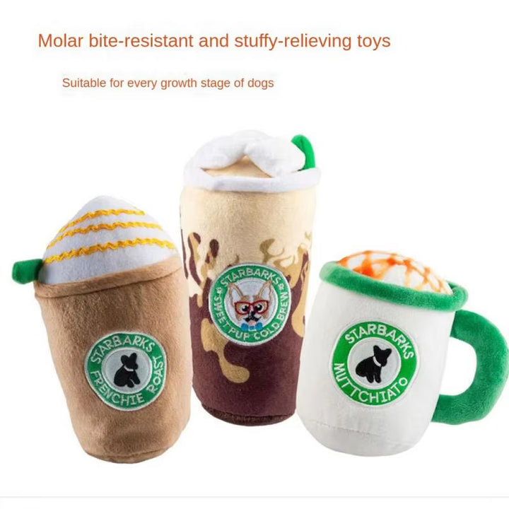 Plush Interactive Dog Toys Pet Squeaky Toys Coffee Cup Design Products Pet Chewing Cleaning Tools Plush Play Dog Accessories