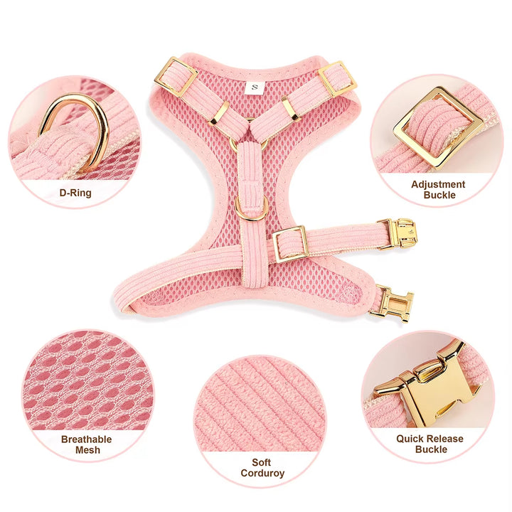 Pink Dog Collar Harness Leash Set